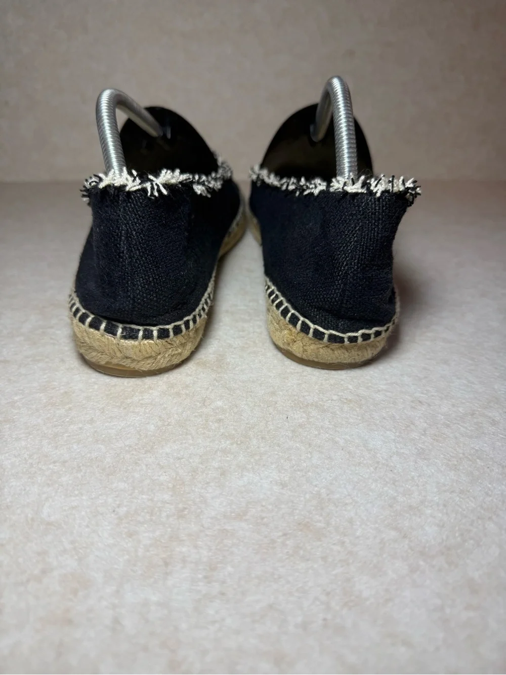 Patricia Green Black Tan Espadrille Mules Flats Loafers Frayed Trim Size US 10